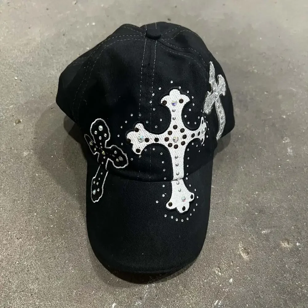 M&F Western Products Black Baseball Cap with Rhinestone Cross Embellishments